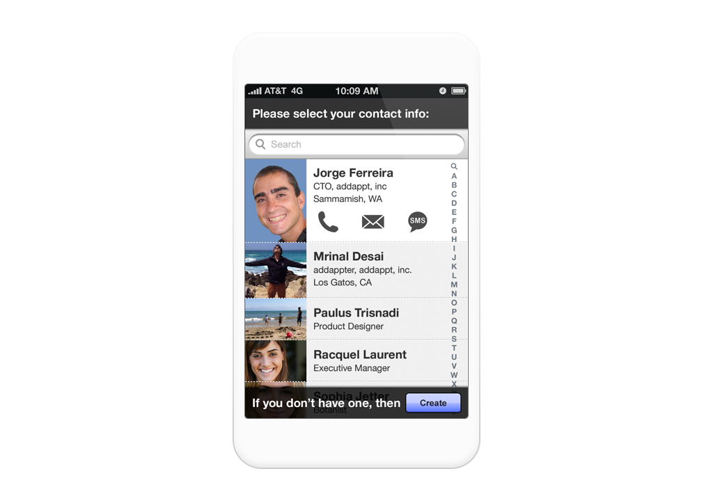 addappt app, showing a way to pick one’s personal identity