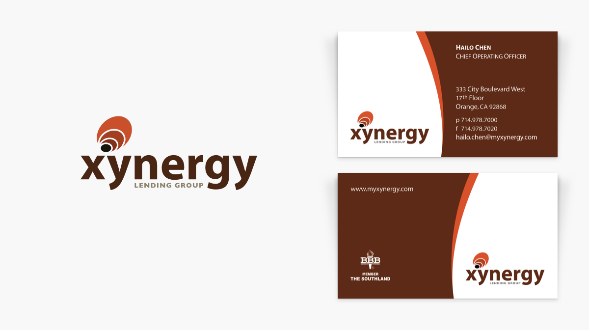 A logo for Xynergy Lending Group and its application on a business card