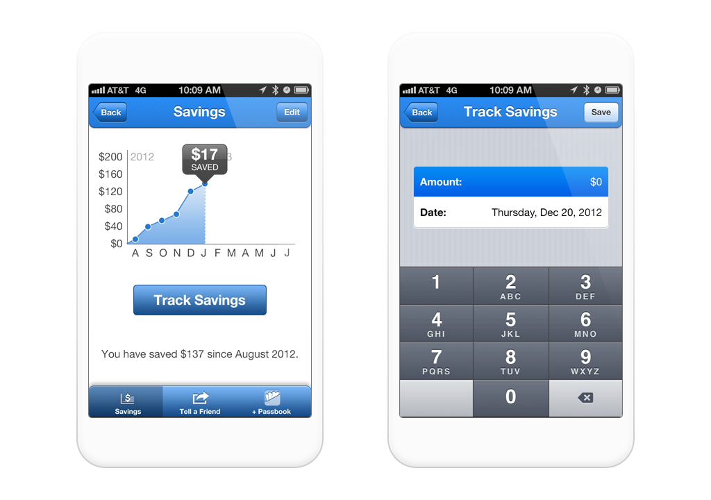 eHealth app, showing a way to track money saved from using discount drug card