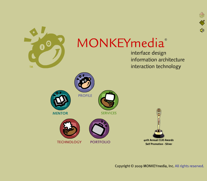 MONKEYmedia’s website, showing the Flash homepage