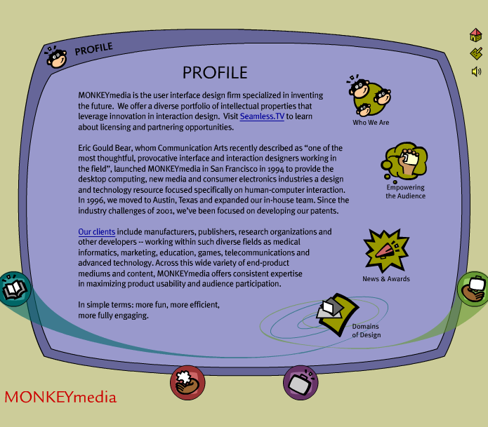 MONKEYmedia’s website, showing the Profile page