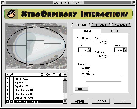 ExtraOrdinary Interaction control panel, showing parameters for bound’s form