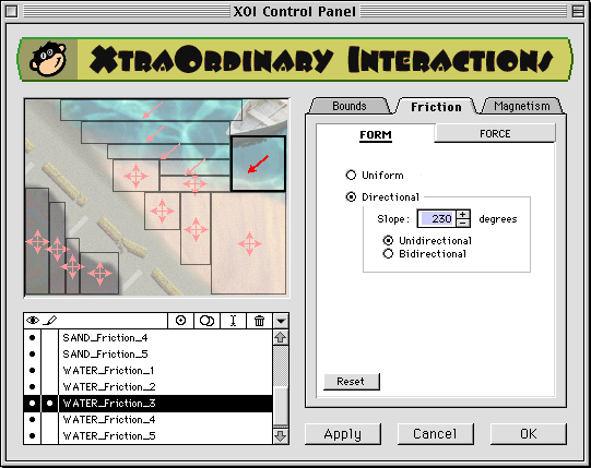 ExtraOrdinary Interaction control panel, showing parameters for form’s friction