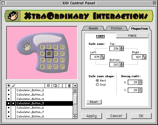 ExtraOrdinary Interaction control panel, showing parameters for magnetism’s shape