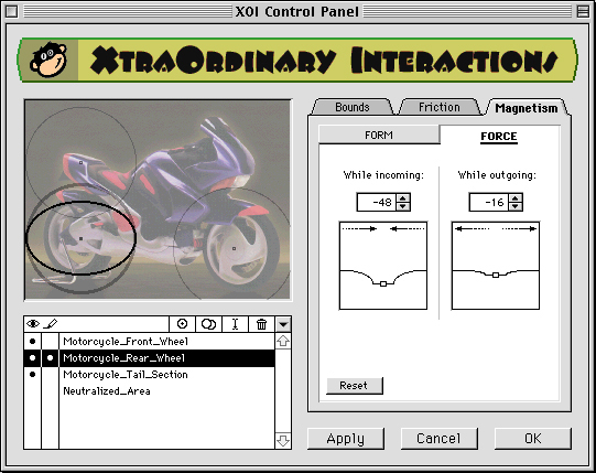 ExtraOrdinary Interaction control panel, showing parameters for magnetism’s force