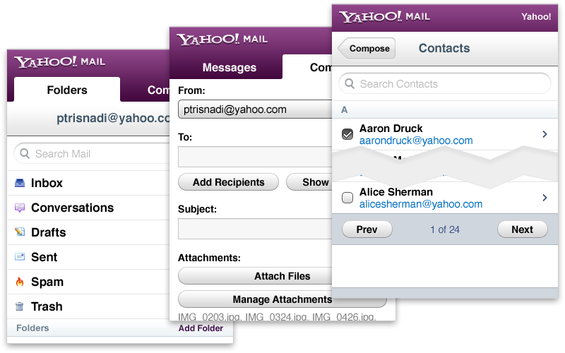 Yahoo for feature phones, showing a simplified compose flow