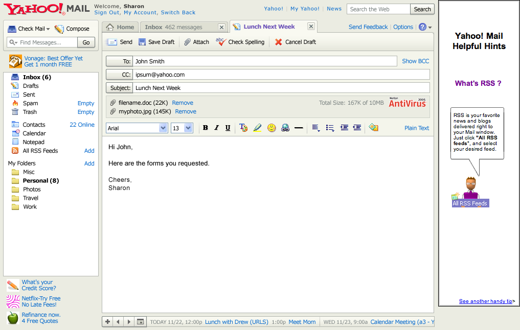 Yahoo Mail 2007, showing a compose screen