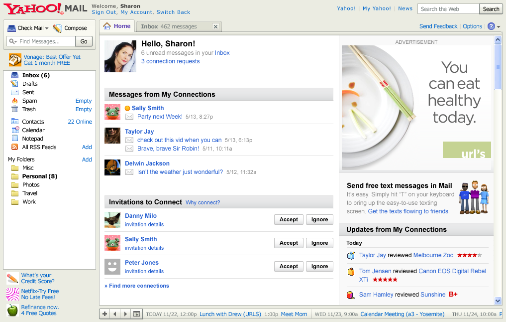 Yahoo Mail 2007, showing the default Home screen