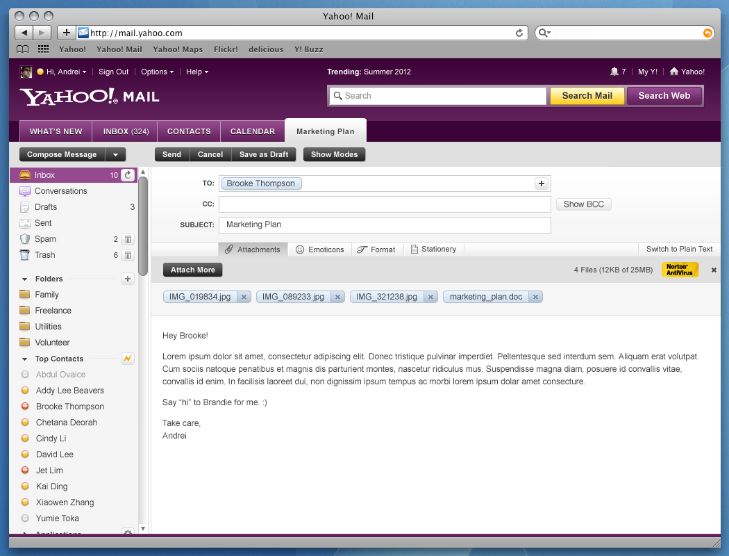 Yahoo Mail 2011, showing the compose screen