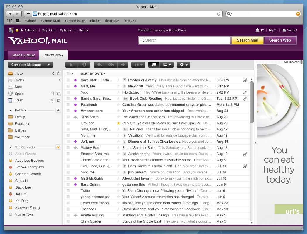 Yahoo Mail Conversations, showing Inbox