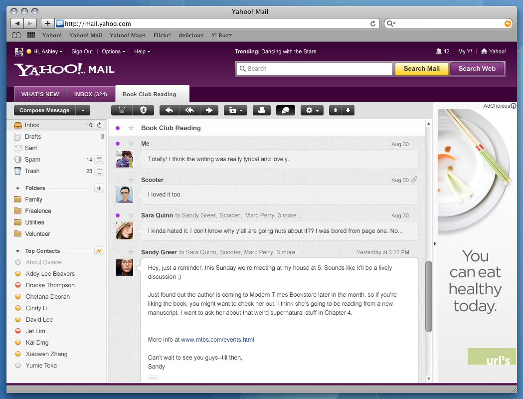 Yahoo Mail Conversations, showing conversation pane